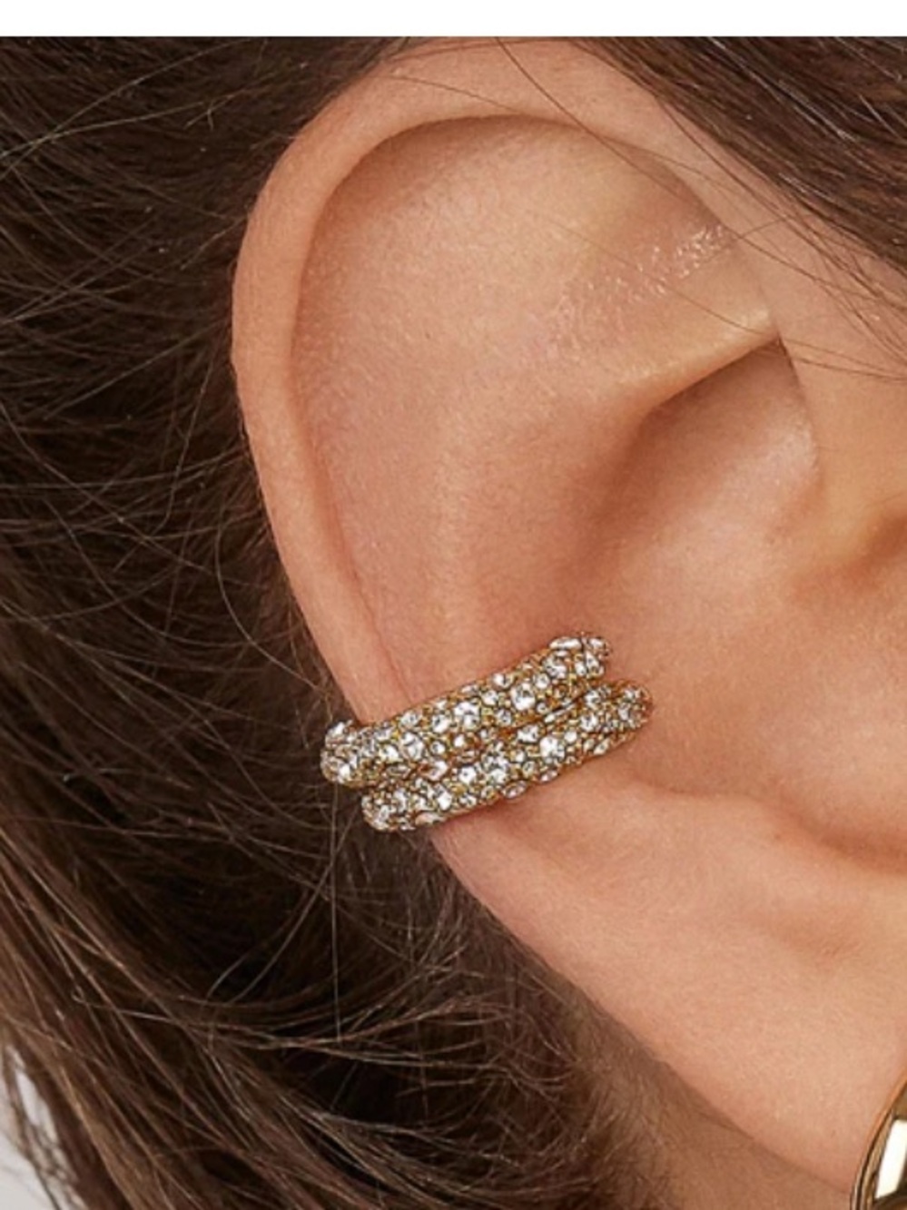 Gold & Silvee tone ear cuffs paved with small crystals